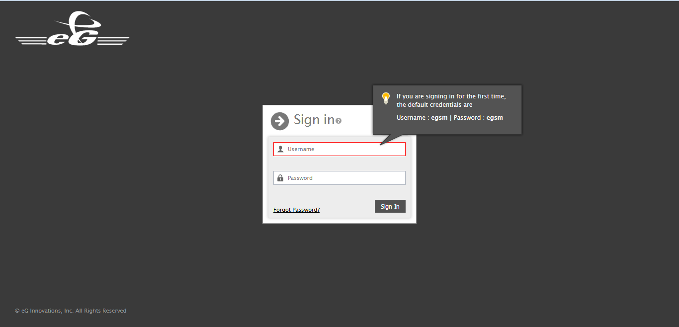 eG SuperManager Login screen