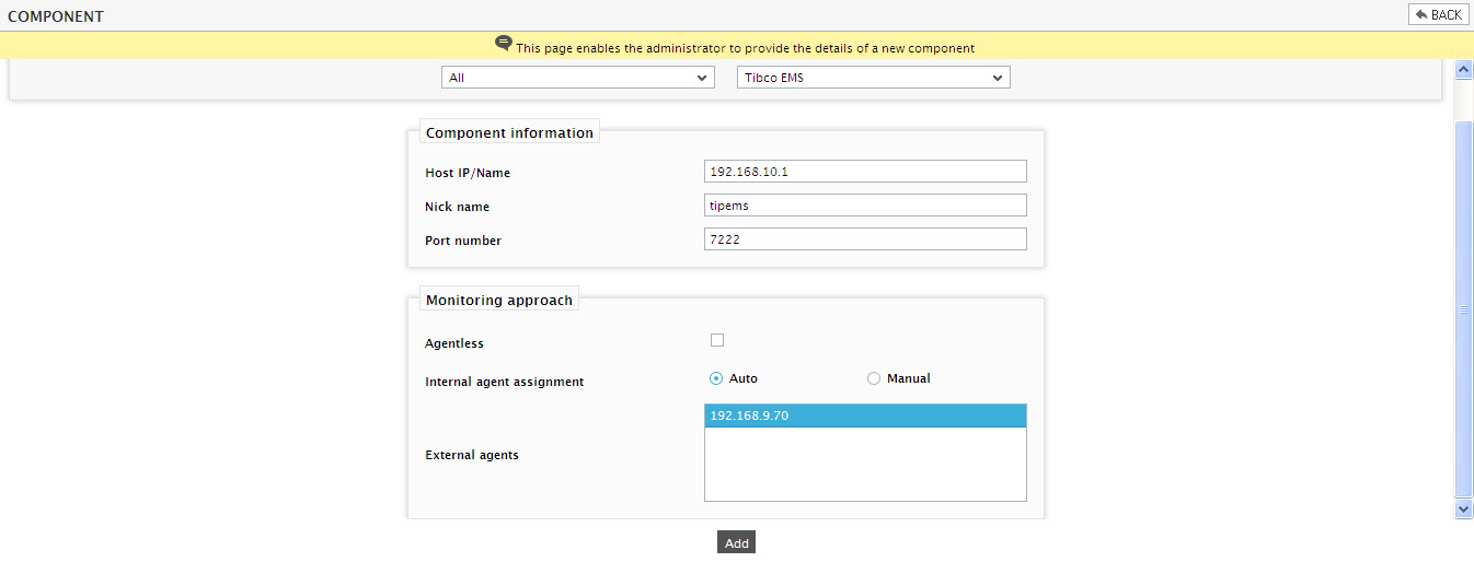 Add Tibco EMS Server for Monitoring