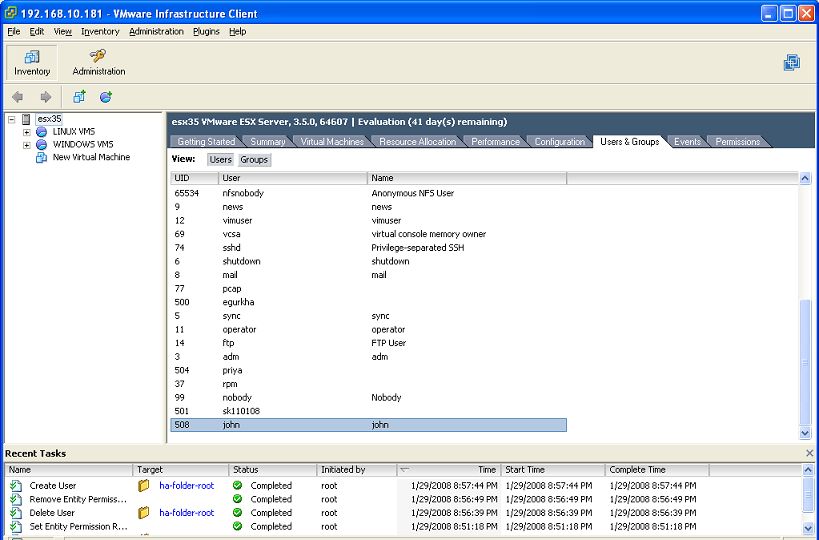 Newly added User name to the ESX host