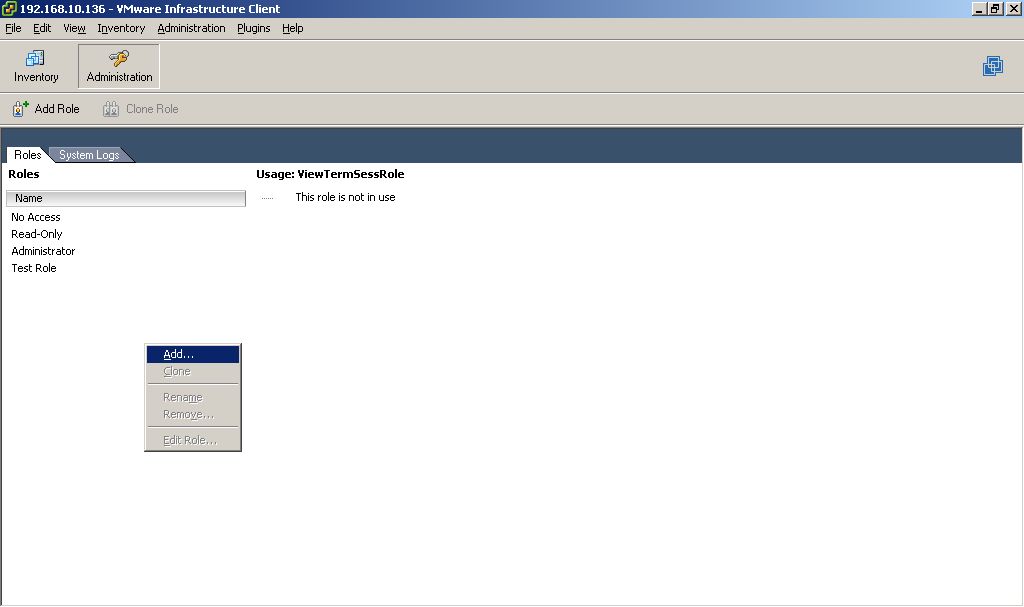 Selecting Add option to Add New Role