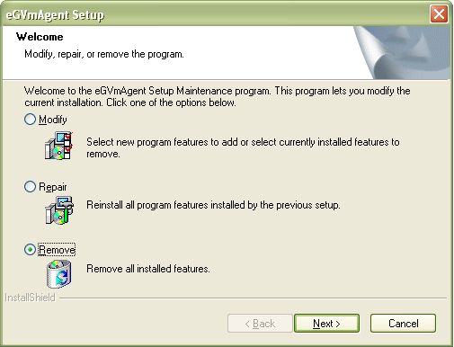 Selecting Remove option
