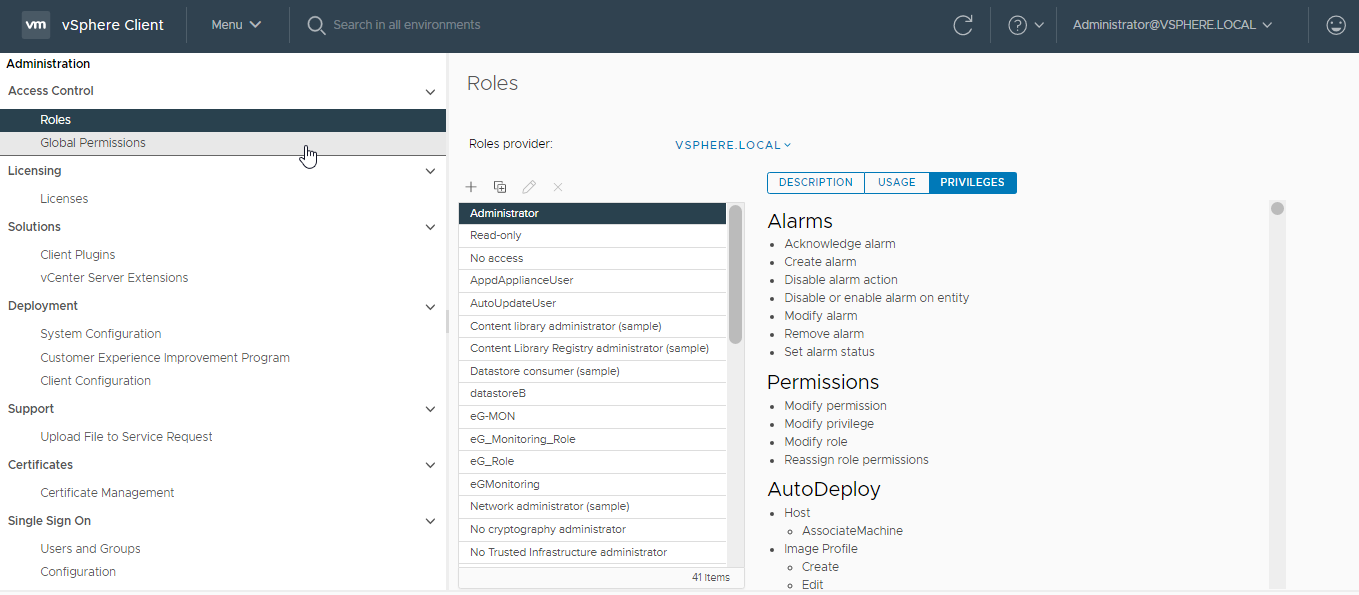 Selecting Global Permissions option
