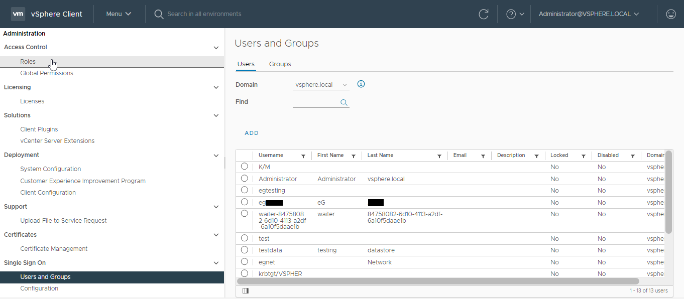 Selecting Roles option