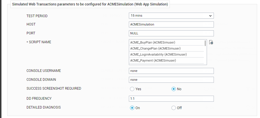 Configuring Simulated Web Transactions test