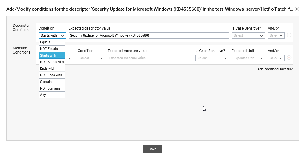 Add/Modify Conditions window view