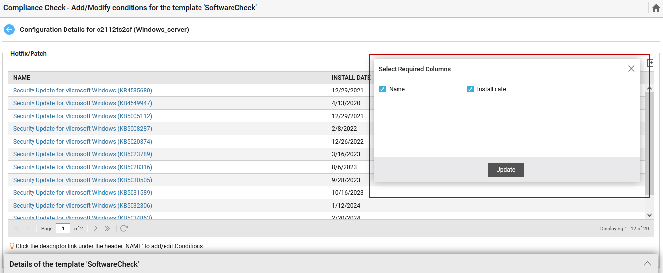 Selection of required columns