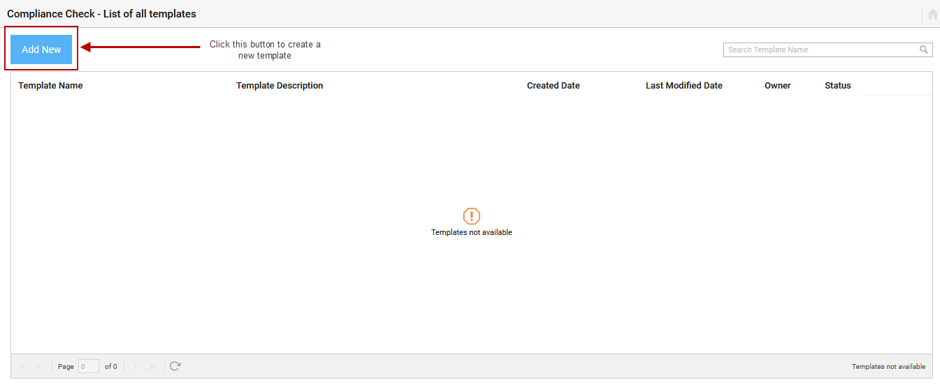 Message showing unavailability of templates