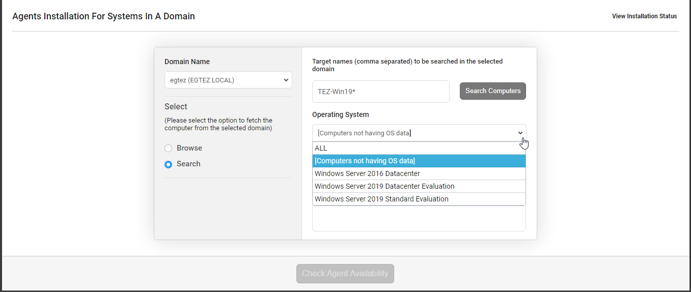 Specification of Operating System for targets