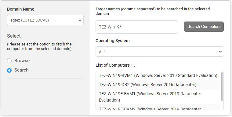 List of computers based on search specification