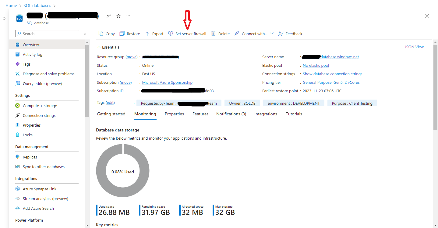 Set server firewall link option