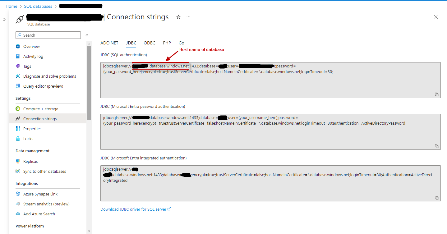 Identification of host name for Azure SQL database