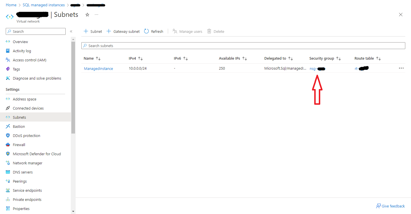 Subnets in managed instance