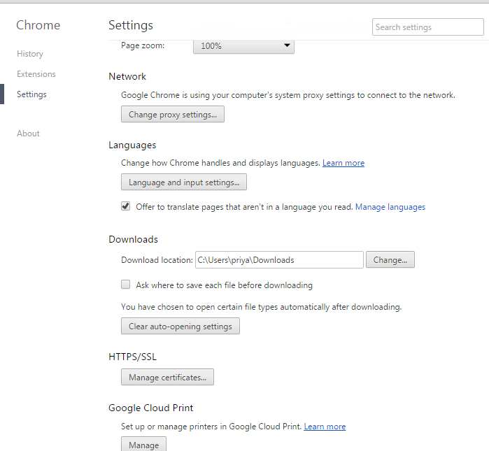 Change proxy settings button option