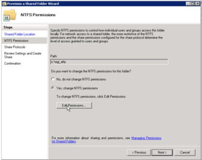 Option for changing NTFS permissions of specified folder