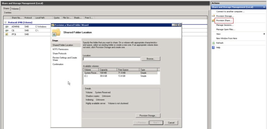 Selection of Provision Share option