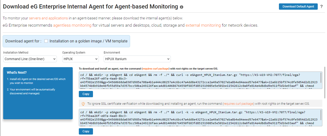 Installing eG Agent on HP-UX Itanium Using Curl Command