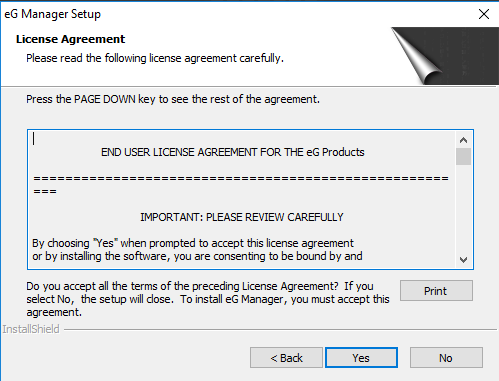 License Agreement for eG Manager Setup