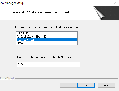 Selection of IP address/host name to use eG manager