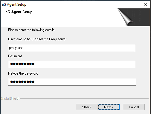 Specification of Username and password for communication via proxy server