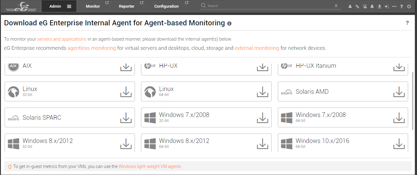 eG Agent Packages Available for Downloading