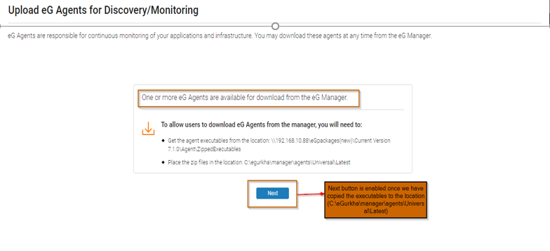 Message indicating availability of one/more eG agents for download from eG manager