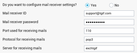 Configuration of mail receiver settings