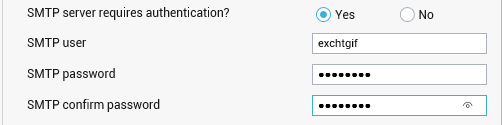 Configuration of SMTP login credentials with SMTP server authentication being enabled