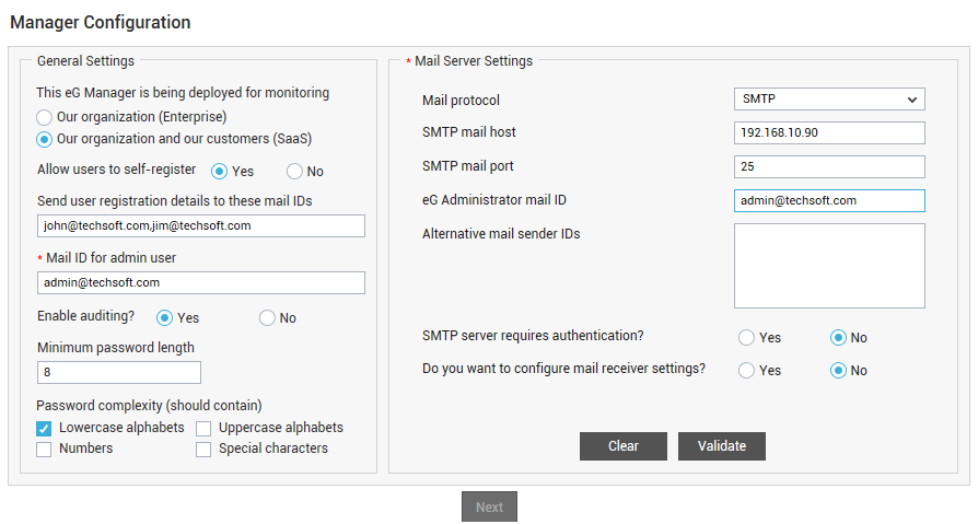 Configuration of basic manager settings