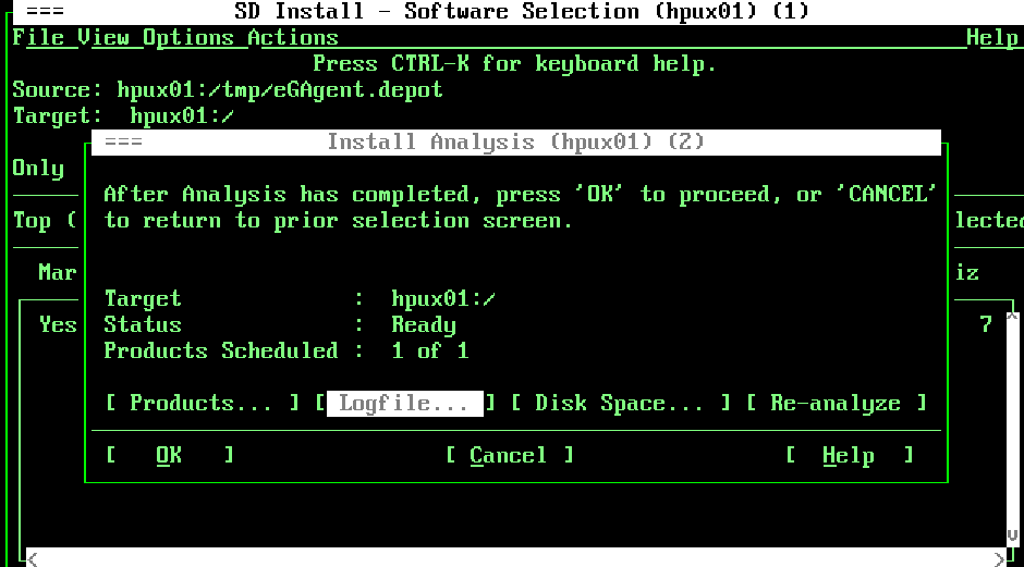 Status of install analysis process 