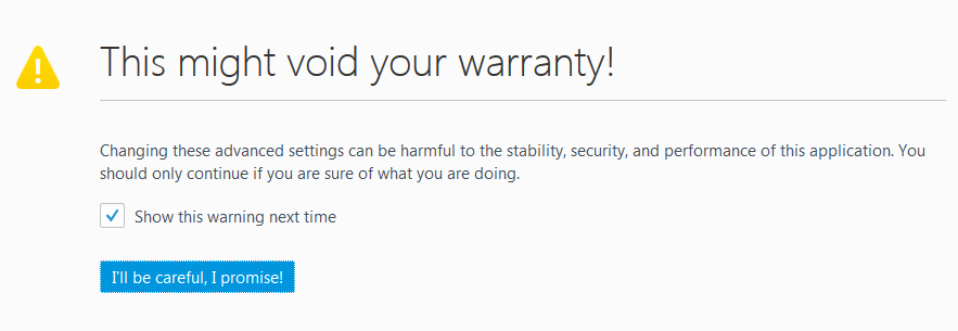 Warning message in Firefox browser