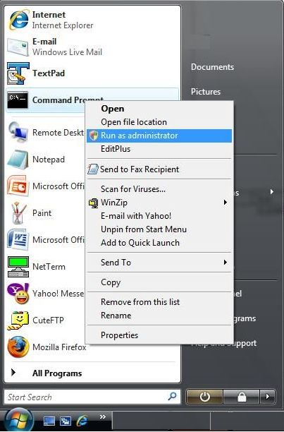 Run as Administrator option
