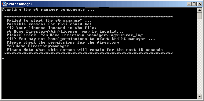 Message indicating that manager has not started successfully