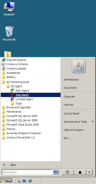 Stop Agent option in Windows 2008