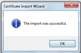 Message indicating successful completion of certificate import