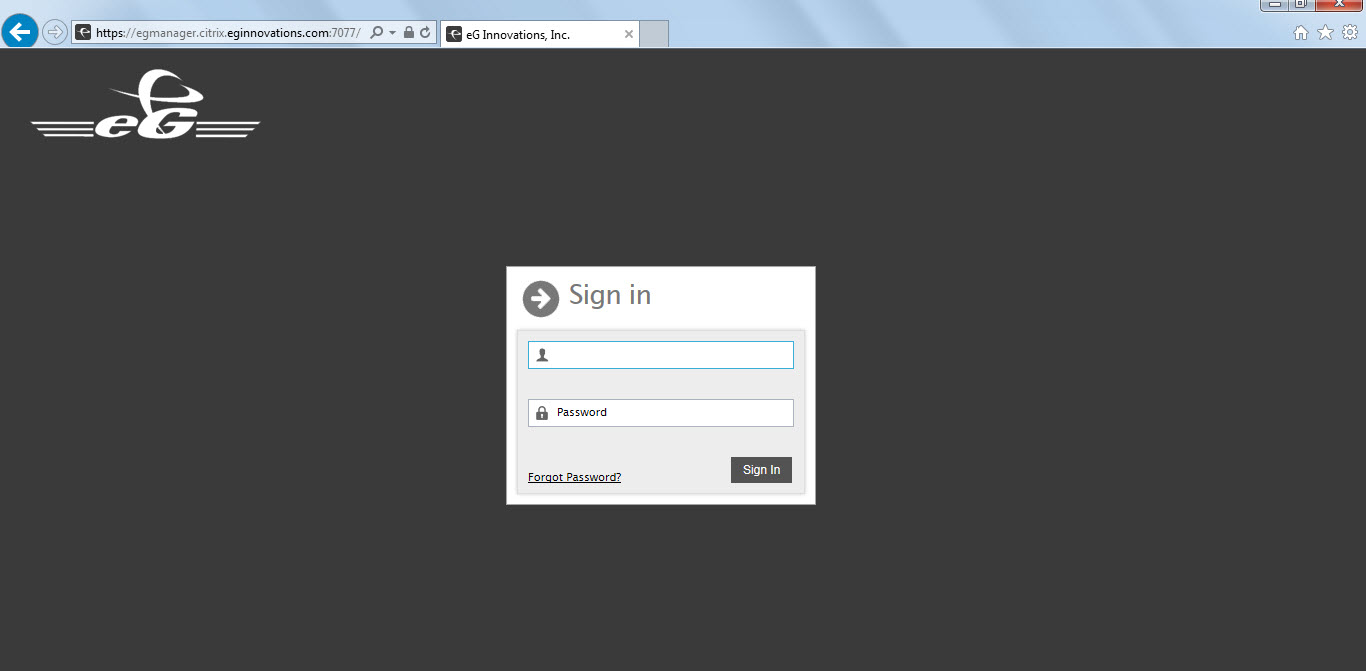 Login page of eG manager without Certificate error