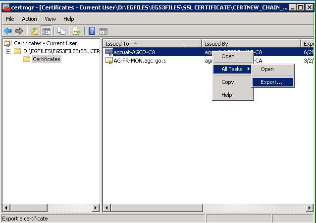 Certificates view
