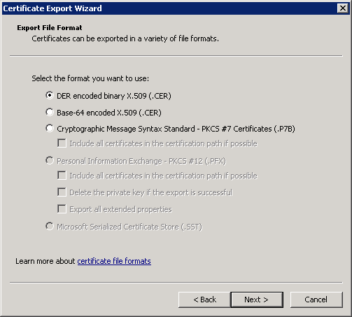 Conversion of certificate into PEM format