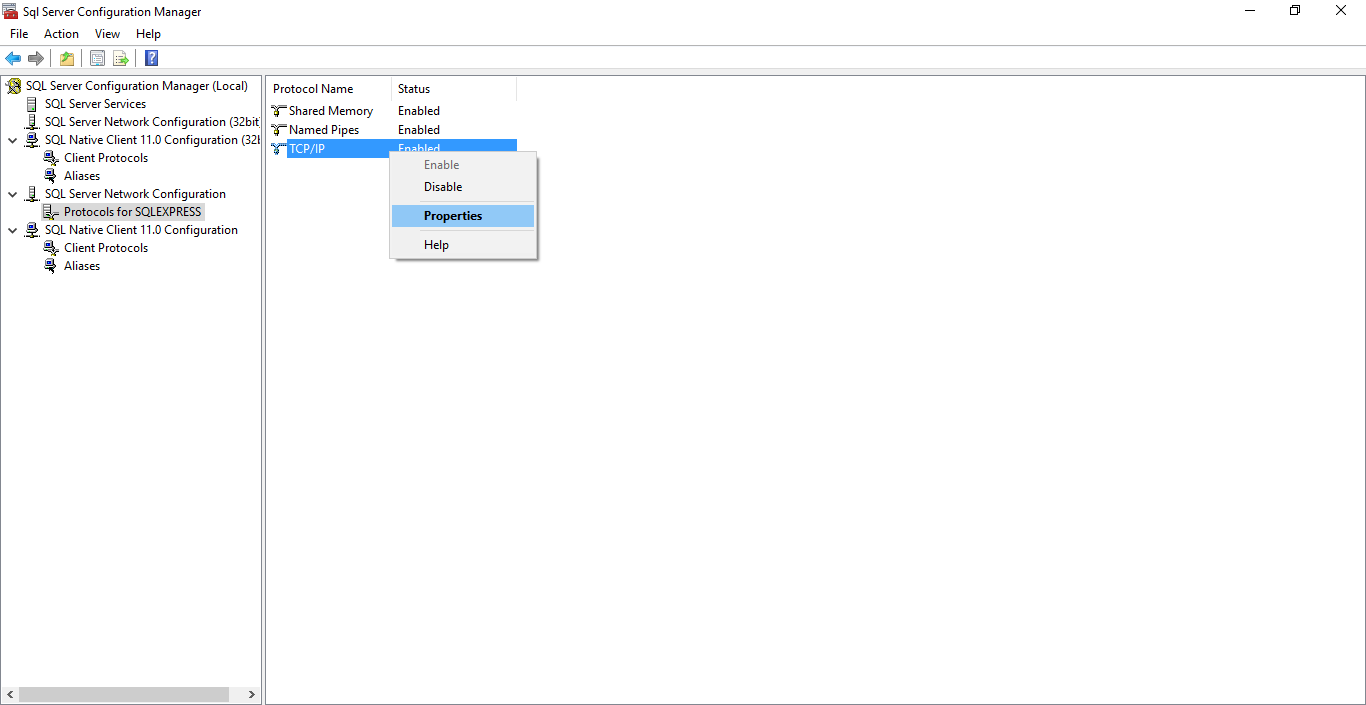 User selection to view Properties of TCP/IP protocol