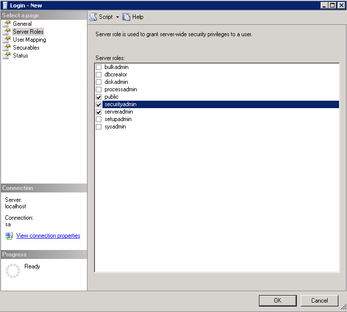 Setting Requisite privileges to new user