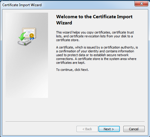 SSL certificate installation wizard