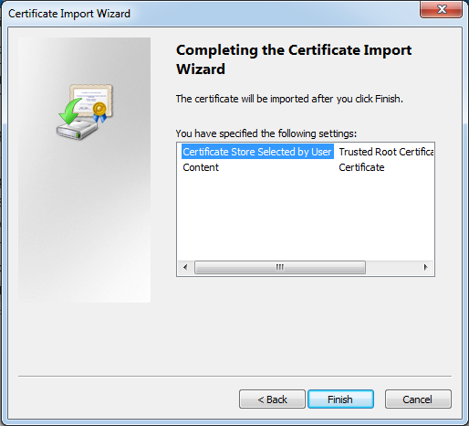 Certificate import wizard
