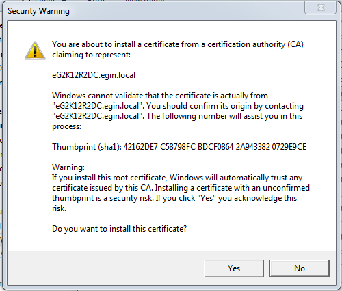 Security warning message