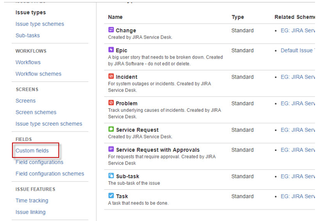Selecting Custom Fields option