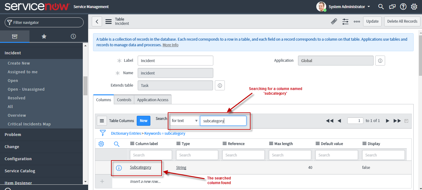 Column search process