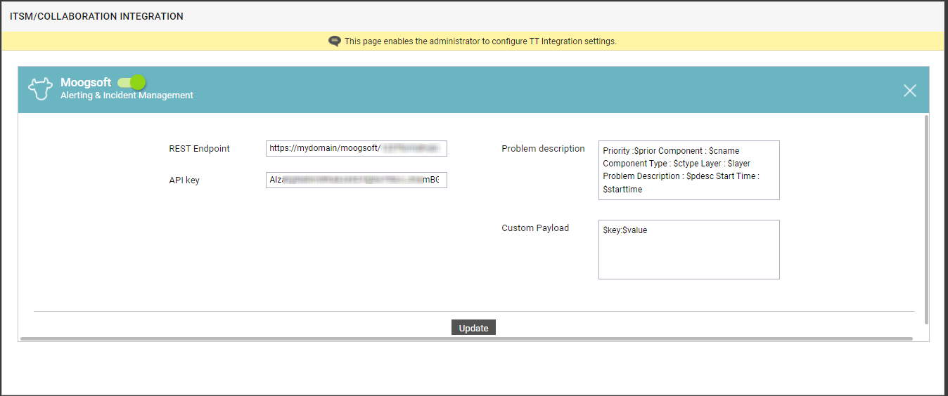 Configuring integration with Moogsoft