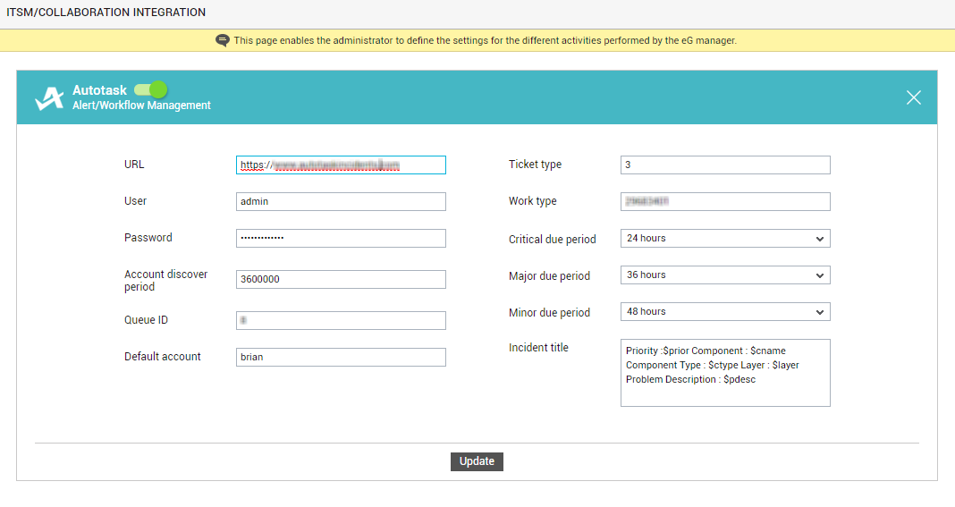 Configuring integration with Autotask