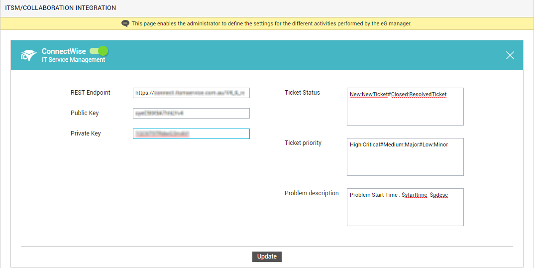 Configuring integration with ConnectWise
