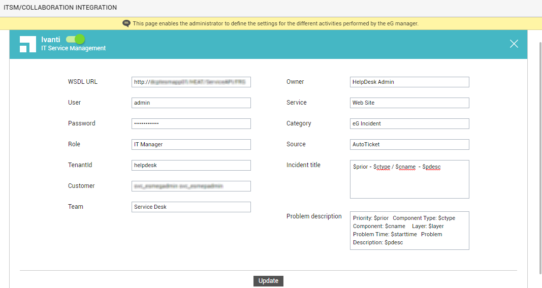 Configuring integration with Ivanti Service Manager