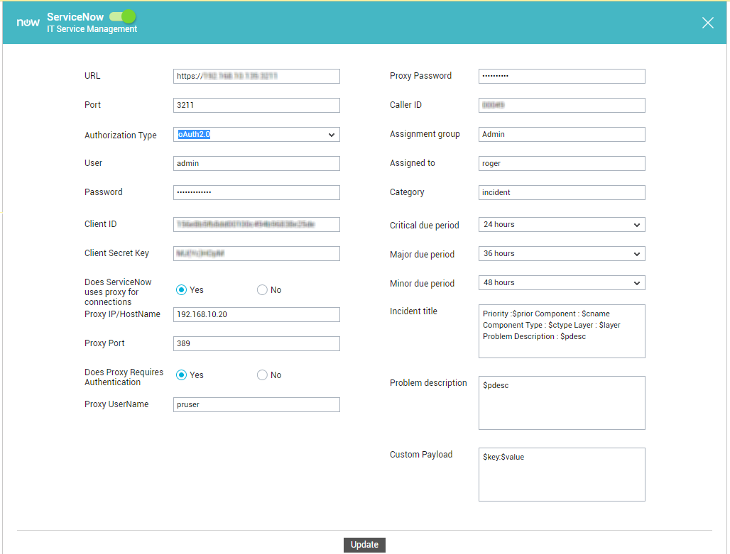 Configuring integration with ServiceNow