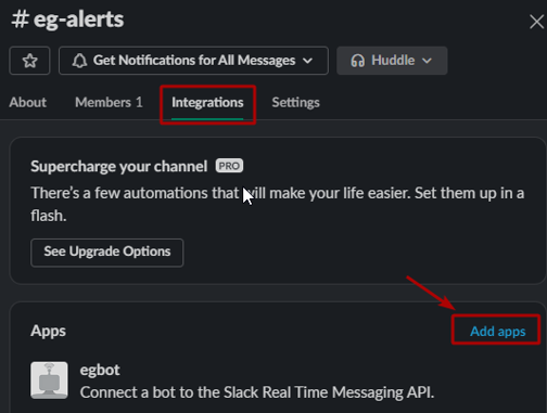 Add apps button option in Integrations tab page